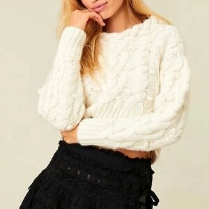 LOVESHACKFANCY GALIONA CROPPED‎ CABLEKNIT SWEATER XS